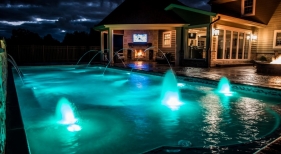 Geometric Pool with Water Features and LED Lighting