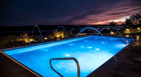 Geometric Pool with Deck Jets and LED Lighting